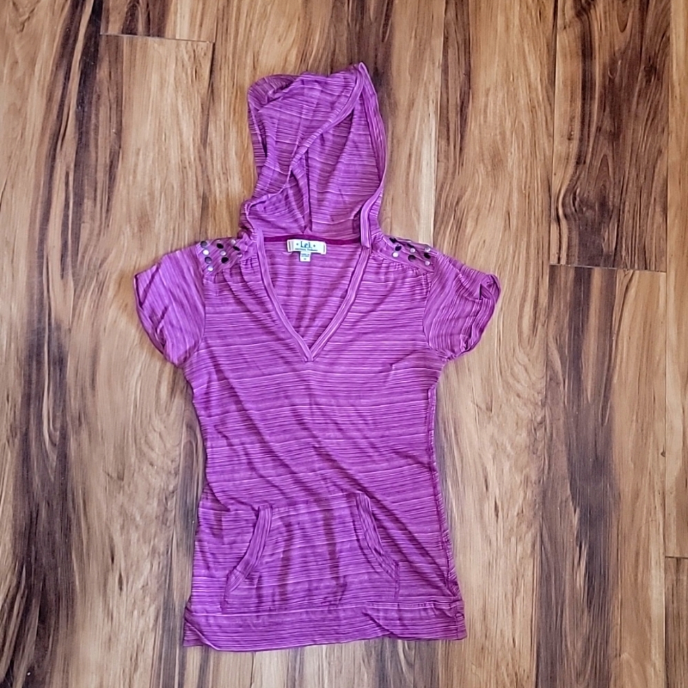 L.E.I. Junior's Purple Hooded Shirt with Front Pocket